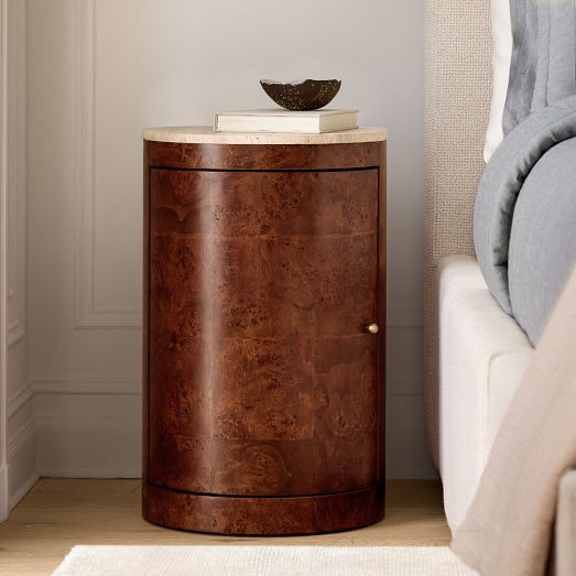 Beaux Travertine & Burl Wood Nightstand (14") | West Elm (US)