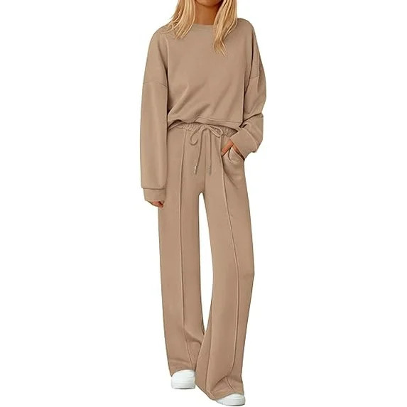 PRETTYGARDEN 2 Piece Sets For Women Fall Trendy Long Sleeve Sweatshirt Wide Leg Pants Loungewear ... | Walmart (US)