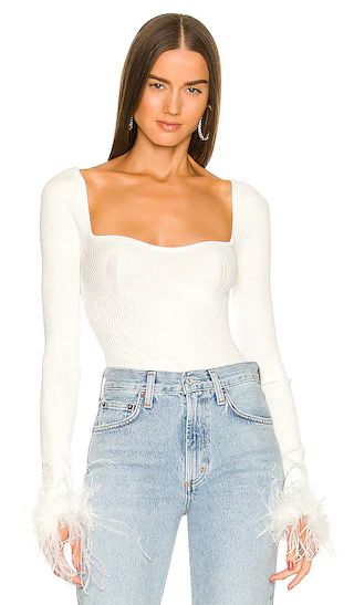 Kinsley Feather Trim Top in Ivory | Revolve Clothing (Global)