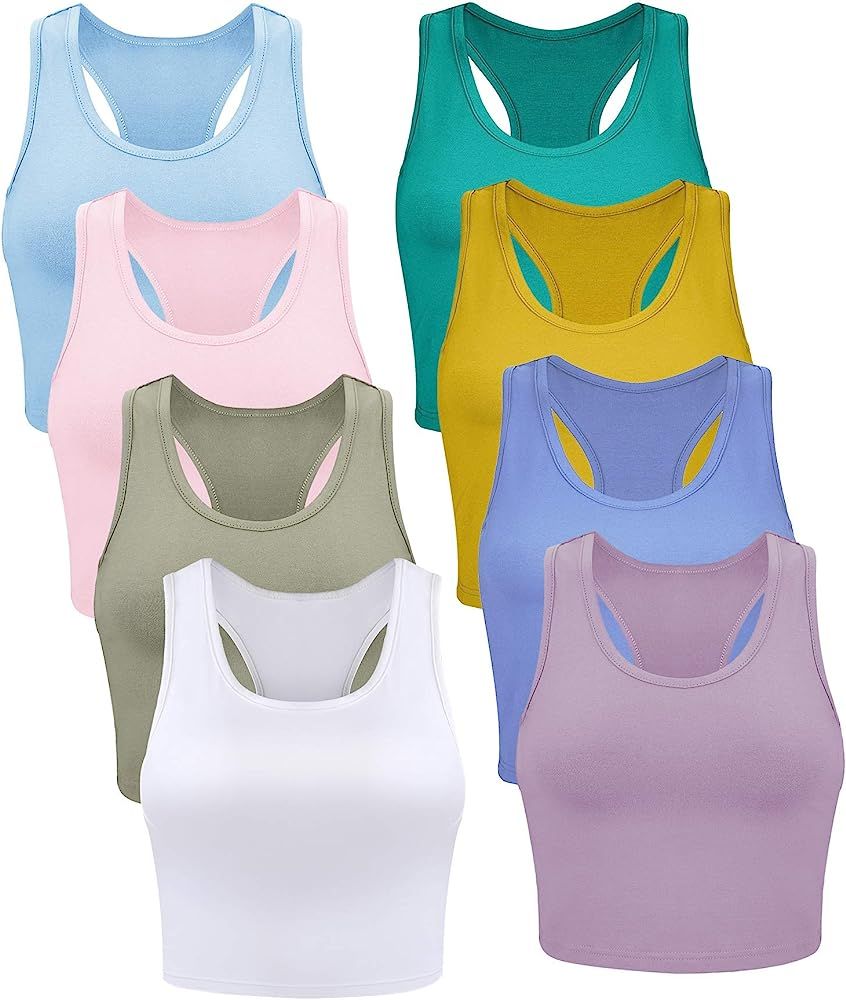 Geyoga 8 Pieces Basic Crop Tank Tops Sleeveless Racerback Crop Sport Cotton Top for Women | Amazon (US)