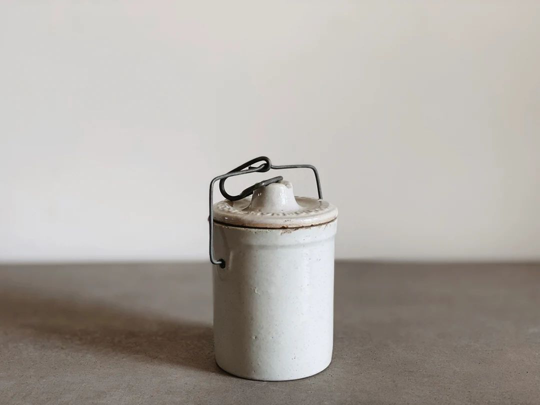 VINTAGE | petite beige Western Stoneware crock canister | lidded stoneware | modern cottage | cro... | Etsy (US)