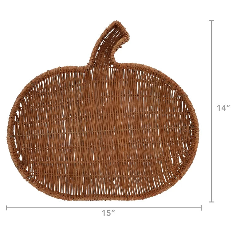 Rattan Pumpkin-Shaped Decorative Tray, Brown, 15", Fall by Way To Celebrate | Walmart (US)