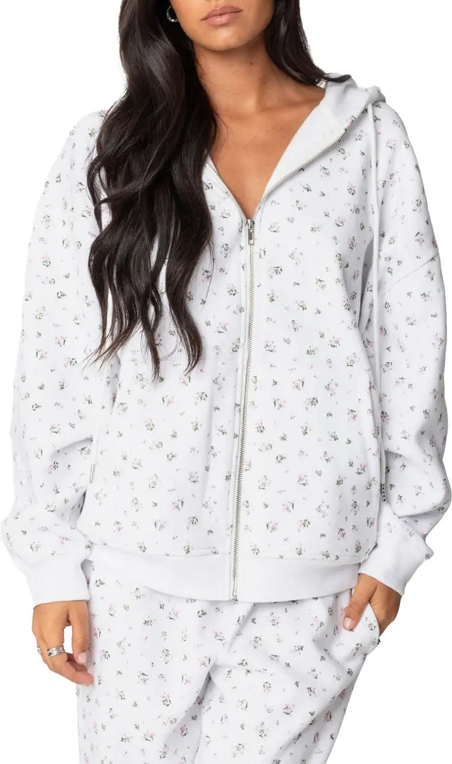 Bouquet Oversize Front Zip Cotton Blend Hoodie | Nordstrom