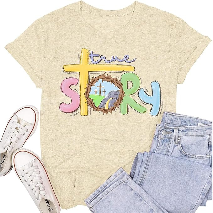 Easter Shirts for Women Christian Easter Tshirts True Story Religious Cross Tee Tops | Amazon (US)
