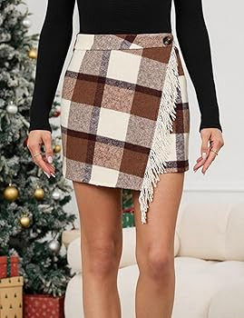 Tanming Plaid Skirts for Women High Waist Bodycon Pencil Fringe Mini Skirts Fall Winter Wool Wrap... | Amazon (US)