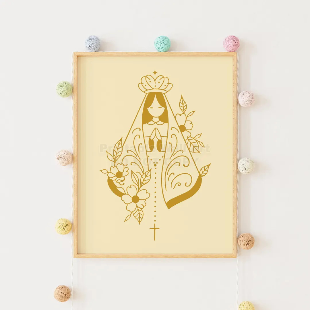 INSTANT Download 11x14 Wall Art | Printable Catholic Nursery Decor | Yellow Virgin Mary Print for... | Etsy (US)