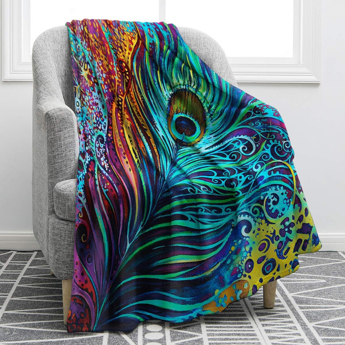 Jekeno Peacock Feathers Colorful Blanket Soft Warm Print Throw Blanket for Women Adults Gift 50"x... | Amazon (US)
