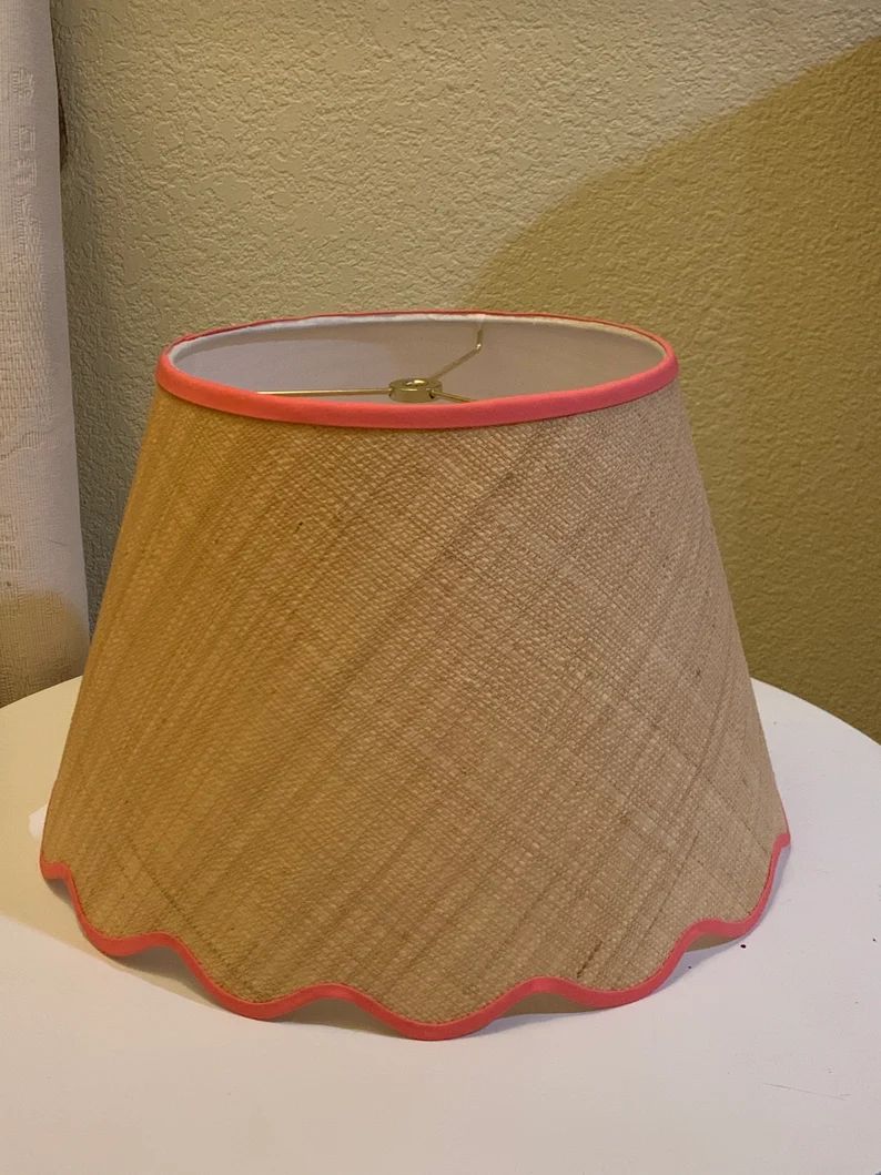 Scalloped  Tan Raffia Lampshade With Your Choice of Trim Color - Made to Order | Etsy (US)