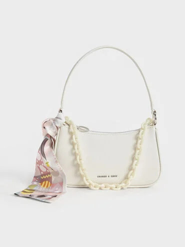 Alcott Scarf Chain-Link Shoulder Bag
 - Cream | Charles & Keith US