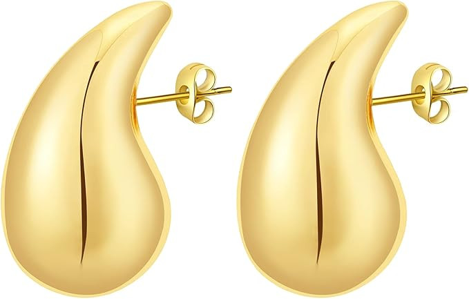Chunky Gold Hoop Earrings for Women, Lightweight Hollow Open Hoops Waterdrop Tear Drop Earrings, ... | Amazon (US)
