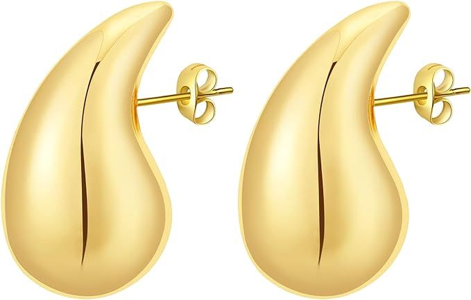 Chunky Gold Hoop Earrings for Women, Lightweight Hollow Open Hoops Waterdrop Tear Drop Earrings, ... | Amazon (US)