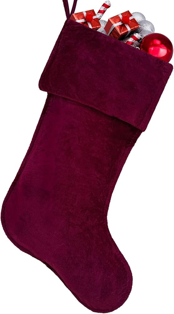 20 Inches Wine Red Christmas Stocking Personalized Soft Velvet Hanging Burgundy Christmas Stockin... | Amazon (US)
