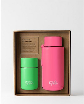 David Jones Frank Green My Eco Gift Ngreen Cup 295Ml & Npink Straw Lid Bottle 1L in Neon Green/Neon Pink, Size SET | David Jones (Australia & New Zealand)