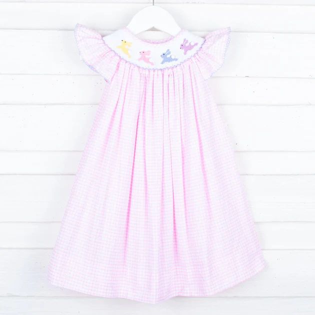 Bunny Hop Smocked Pink Windowpane Dress | Classic Whimsy