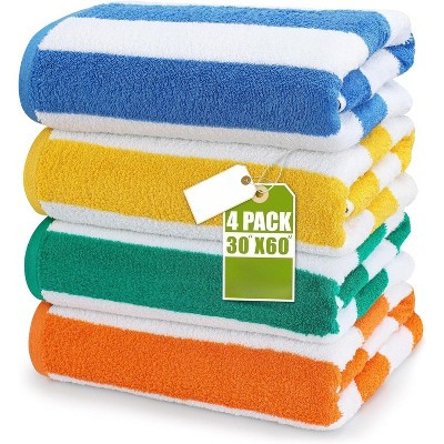 30x60 Inches Cotton Cabana Stripe Beach Towels 4 Pack, Oversized Highly Absorbent Bath Towels Multicolored Standard | Target
