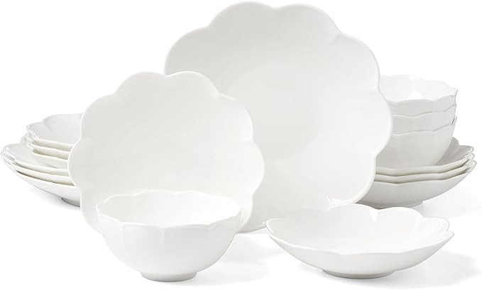 Lenox Dinnerware Set, Studio 1414 Scallop 16-Piece Set, Service For 4, Bone China Material, Dishw... | Amazon (US)
