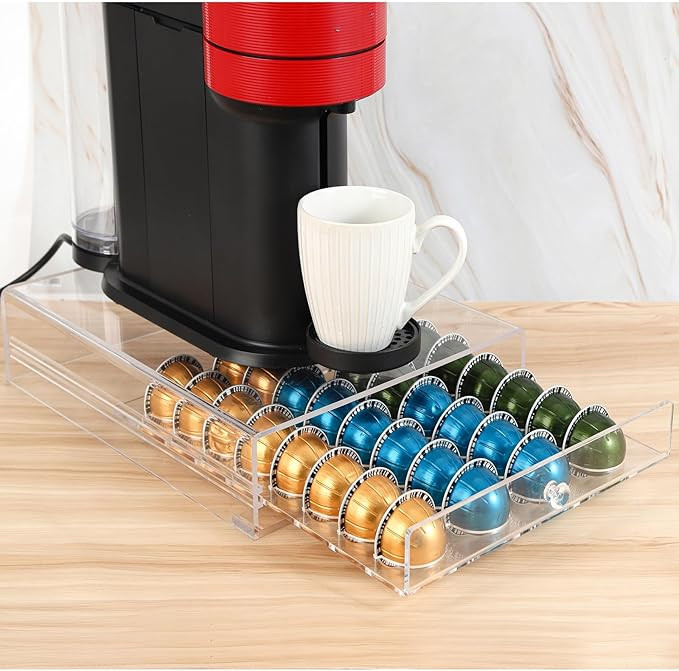 for Nespresso Pods Holder,Vertuo Pod Holder,Acrylic 32 Large Pod Organizer,Clear Coffee Pod Capsu... | Amazon (US)
