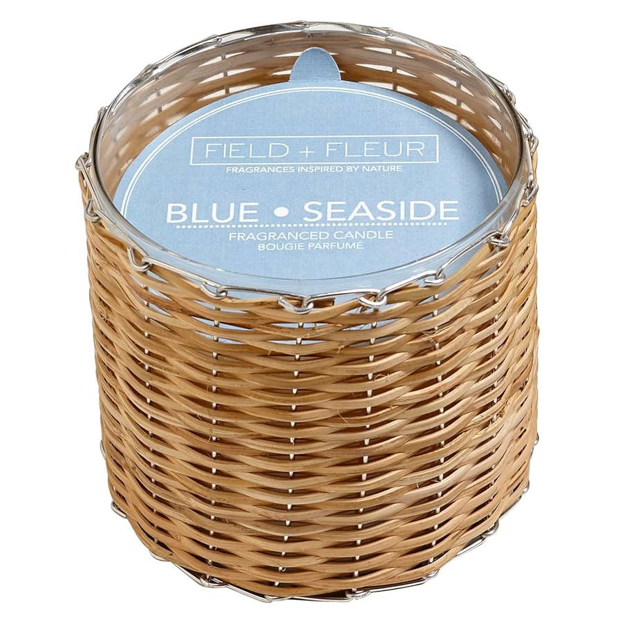FIELD FLEUR Blue Seaside Scented Candle – 12oz Luxury Soy Wax, 2-Wick in Handwoven Glass Jar, w... | Amazon (US)