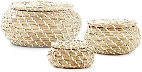 Americanflat Woven Seagrass Storage Baskets with Lids - Handmade Decorative Storage Baskets for Shel | Amazon (US)