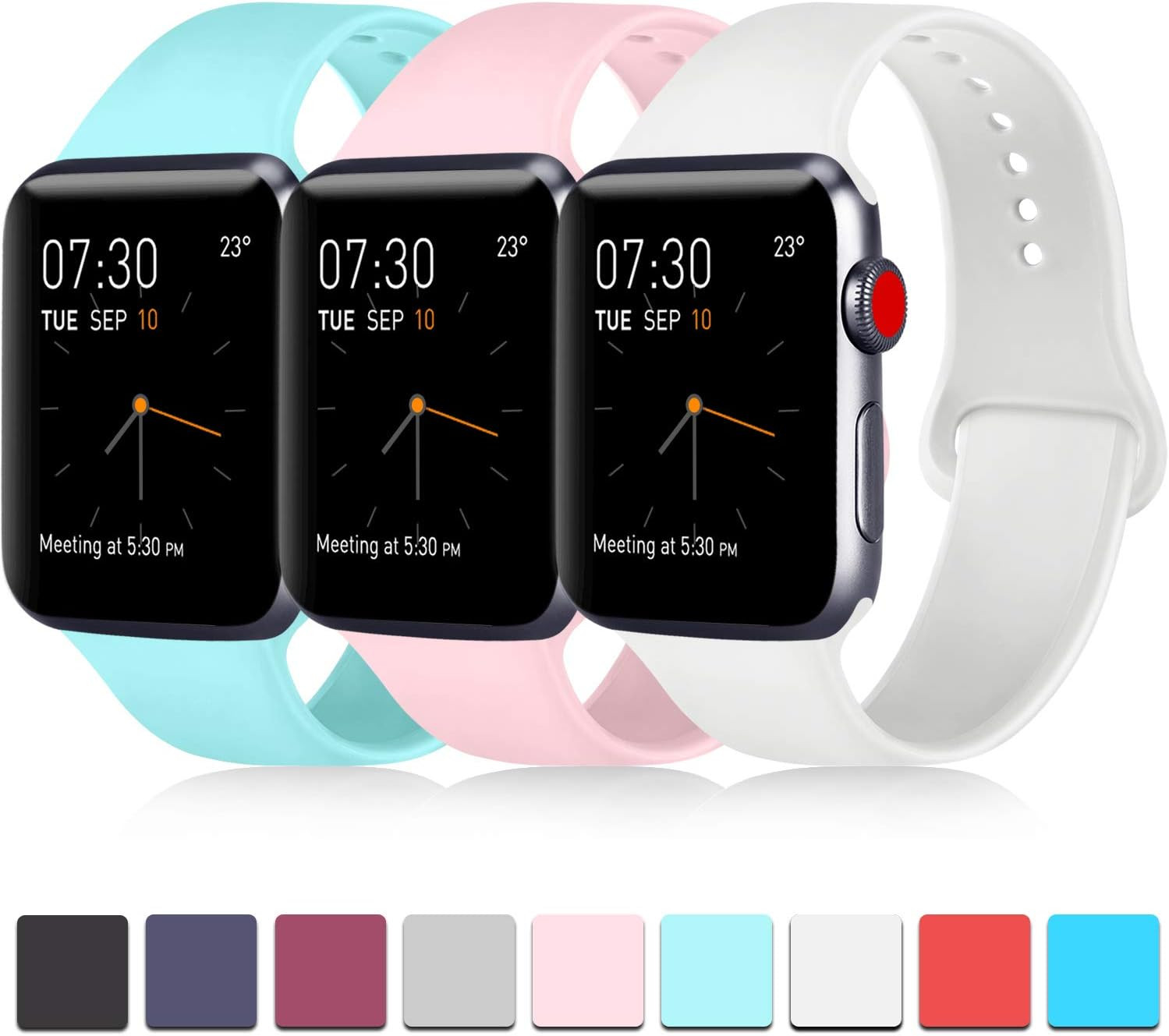 Pack 3 Compatible with Apple Watch Band 38mm 40mm 42mm 44mm, Soft Silicone Band Replacement for A... | Amazon (US)