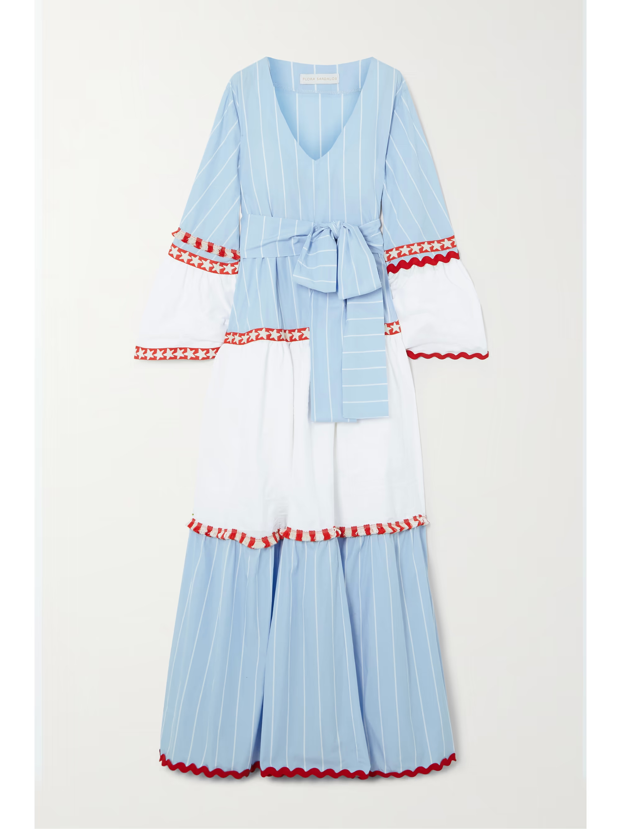 Kerkyra belted ric rac-trimmed tiered cotton maxi dress | NET-A-PORTER (US)
