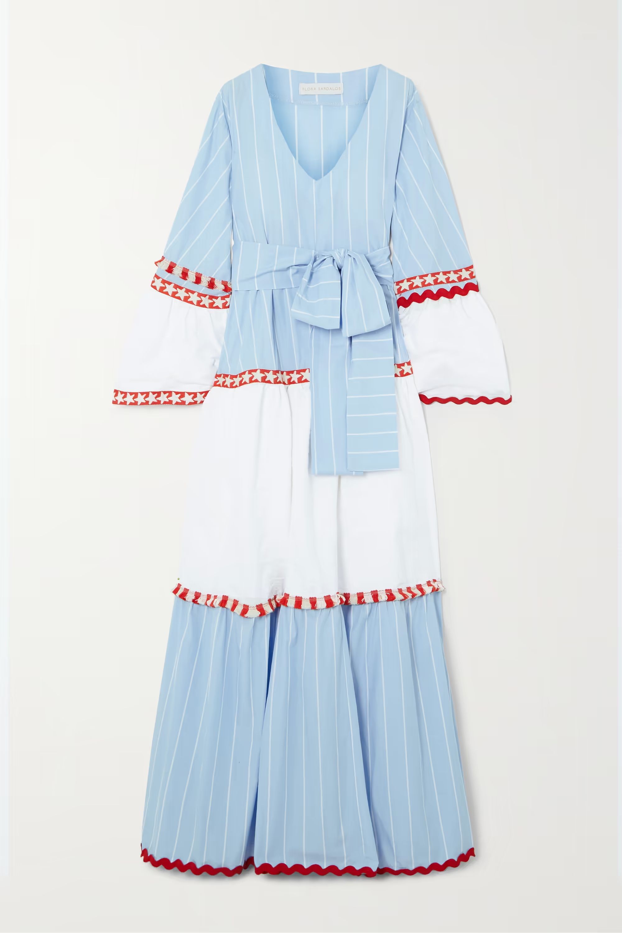 Kerkyra belted ric rac-trimmed tiered cotton maxi dress | NET-A-PORTER (US)