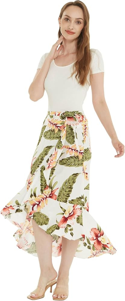 Women's Hawaiian Luau Wrap Ruffle Skirt in Rafelsia Cream | Amazon (US)