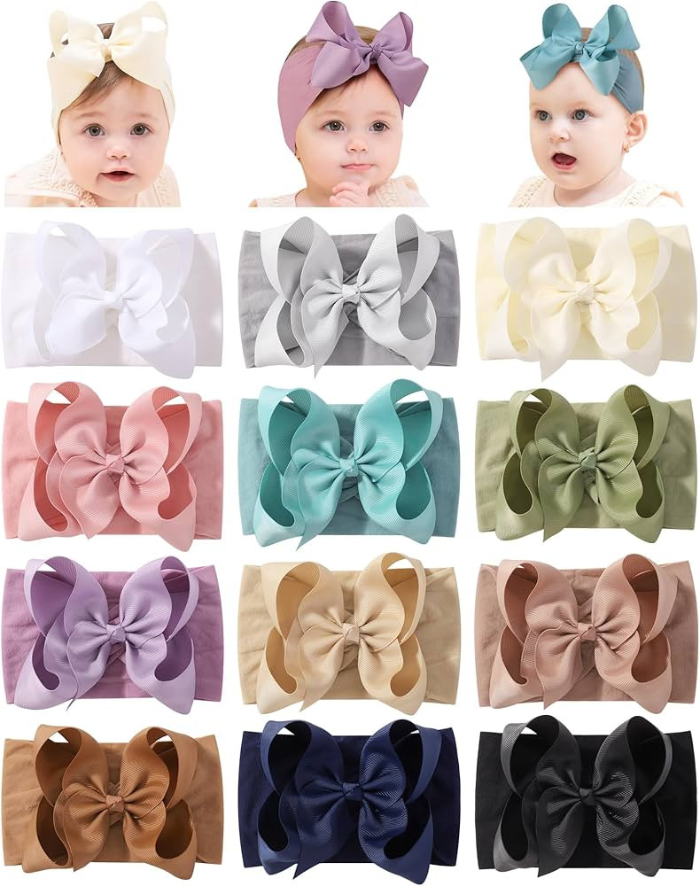 doboi 12pcs Big Baby Bows Baby Girl Headbands Ribbon Bow Hair Accessories Nylon Headband Bows for... | Amazon (US)
