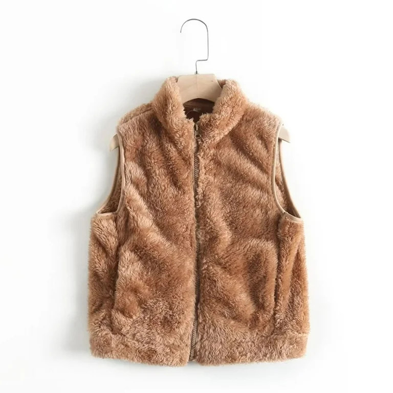 WOYY Little Girls Fur Vest Fuzzy Warm Sleeveless Jacket Full Zip Cardigan Outerwear - Walmart.com | Walmart (US)