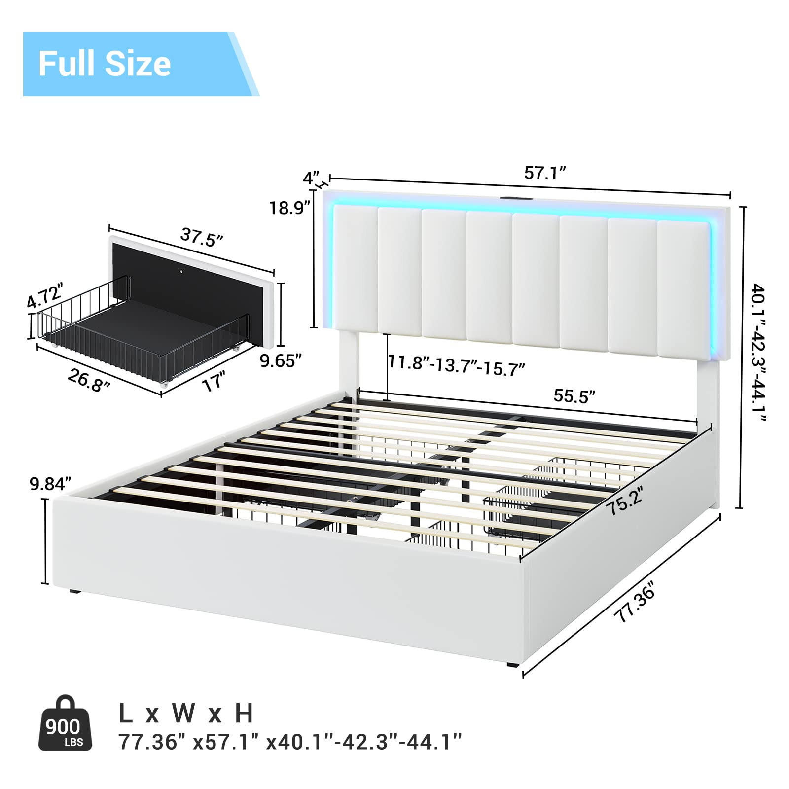 DICTAC Full Upholstered LED Bed Frame with 4 Drawers and USB Ports Modern Full Size Platform Bed ... | Amazon (US)