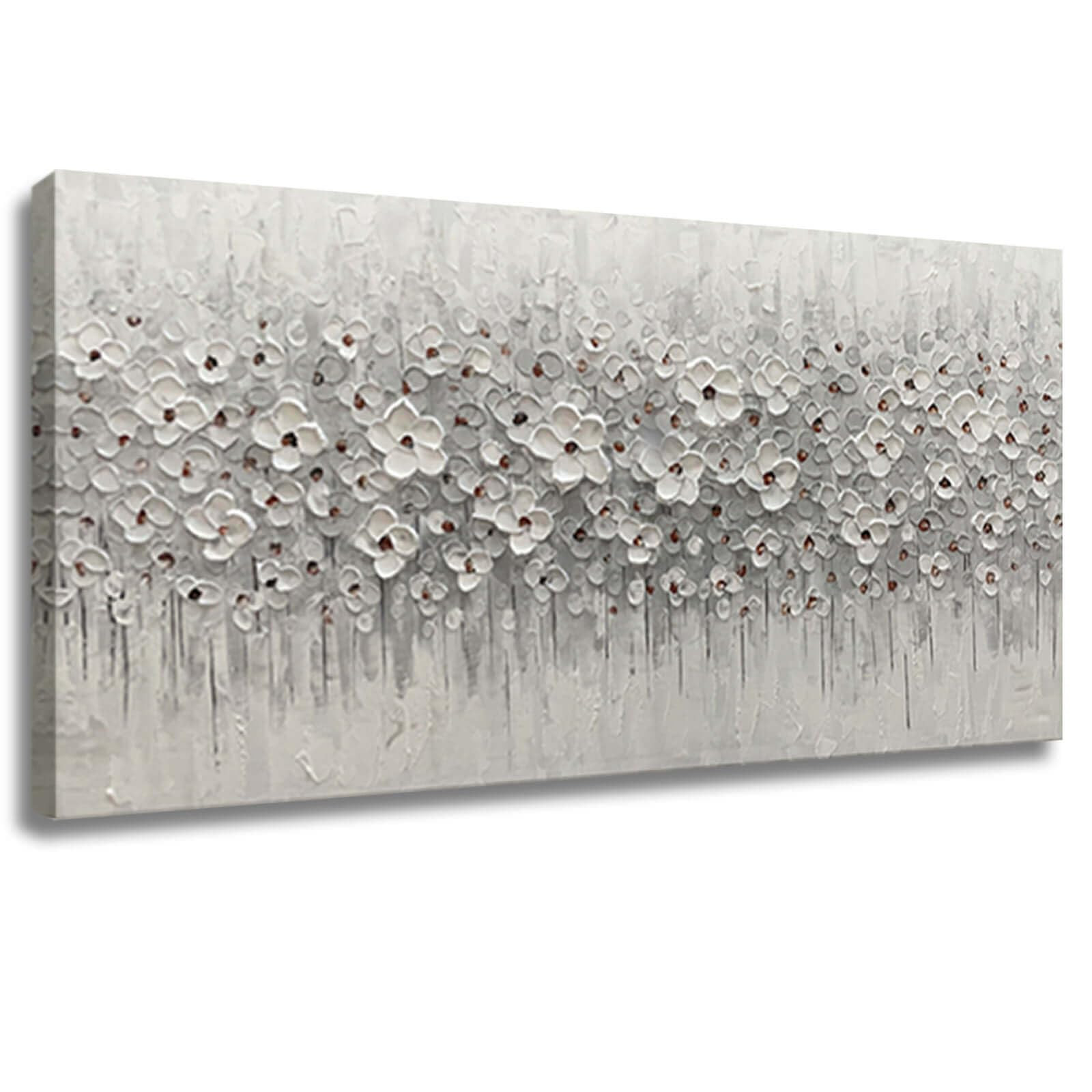 Large Canvas Wall Art for Living Room White Flowers Picture Hand-Painted Oil Painting Framed Artw... | Amazon (US)