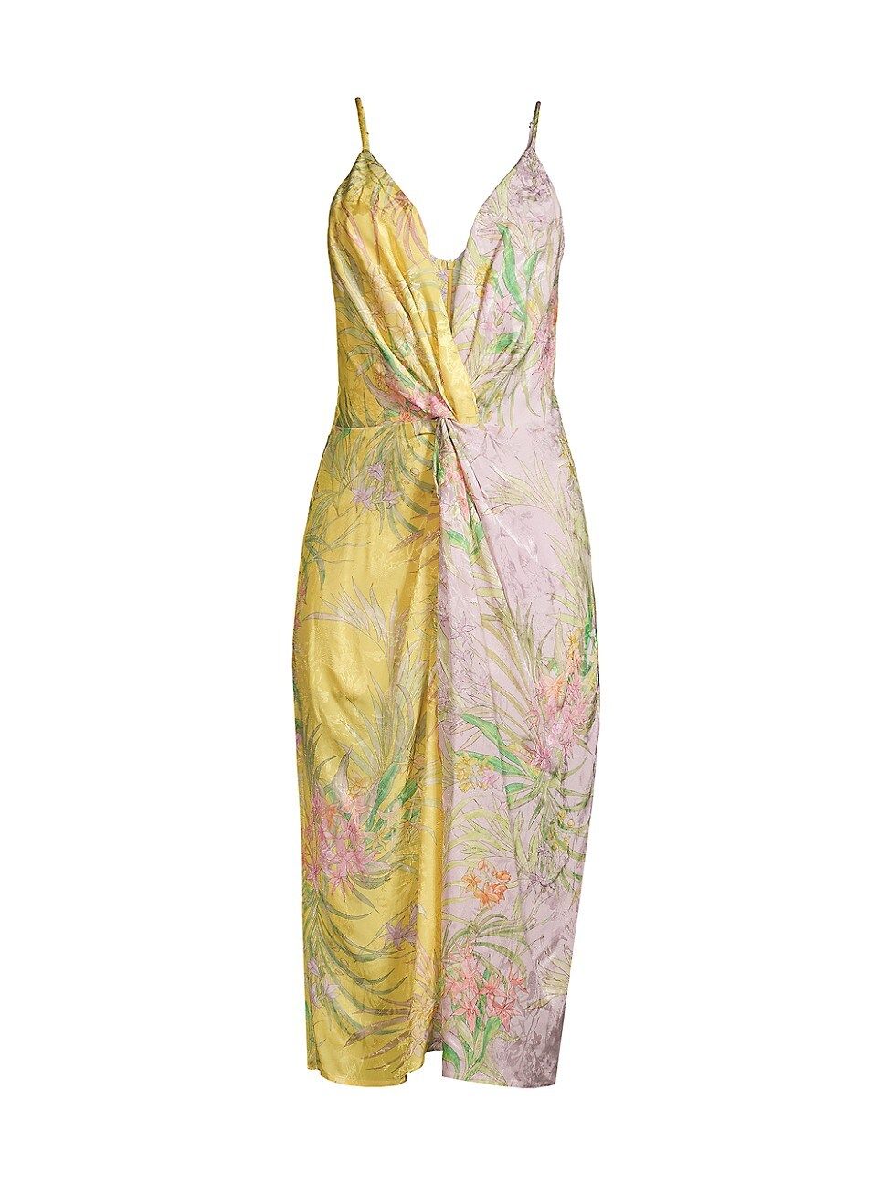 Women's Frankie Knotted Plunge-Neck Midi Dress - Yellow Lilac - Size XS - Yellow Lilac - Size XS | Saks Fifth Avenue