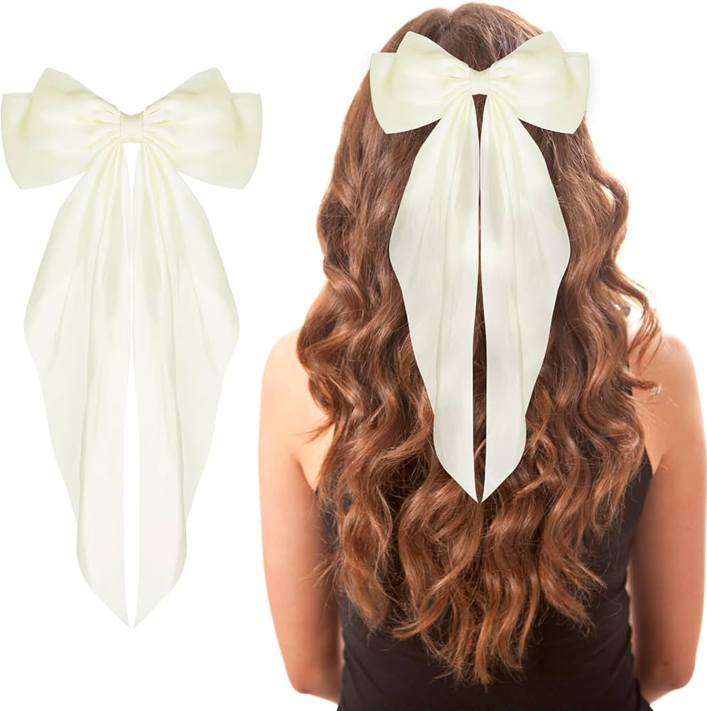 WLLHYF Big Bow Barrettes Long Tail French Ribbon Hair Pins Soft Silky Satin Hair Clip Metal Bowkn... | Amazon (US)