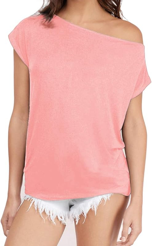 Sarin Mathews Women's Casual Off Shoulder Tops Short Sleeve T Shirts Loose Sexy Tank Tops Blouses | Amazon (US)