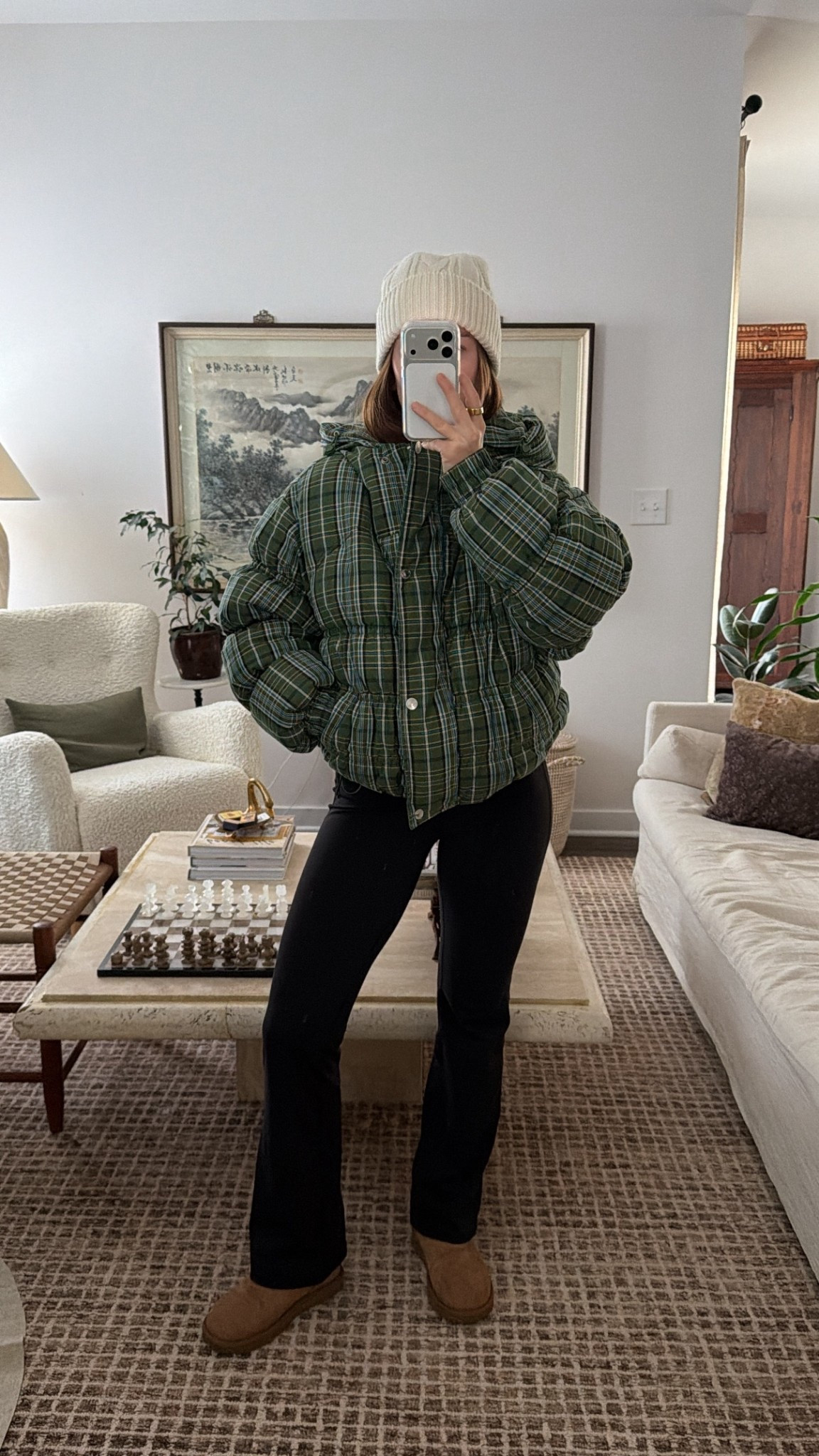 1/1/26 Cozy winter morning outfit details — UGG minis, Amazon flare leggings, my go-to Aritzia grey fleece quarter zip, layered with a green plaid Free People jacket and finished with my Madewell hat. Comfortable, warm, and perfect for chilly mornings.

#LTKSeasonal