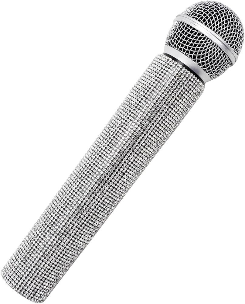 Fake Microphone Prop Plastic Play Microphone Glitter Silver Rhinestone Microphone Prop Microphone... | Amazon (US)