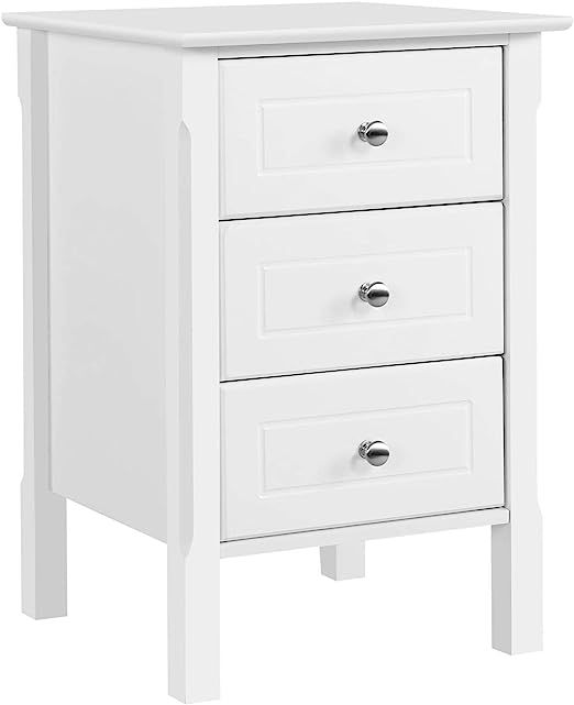 YAHEETECH White Wood Nightstand 3 Drawers Bedside Table Cabinet with Solid Wood Legs Bedroom Furn... | Amazon (US)