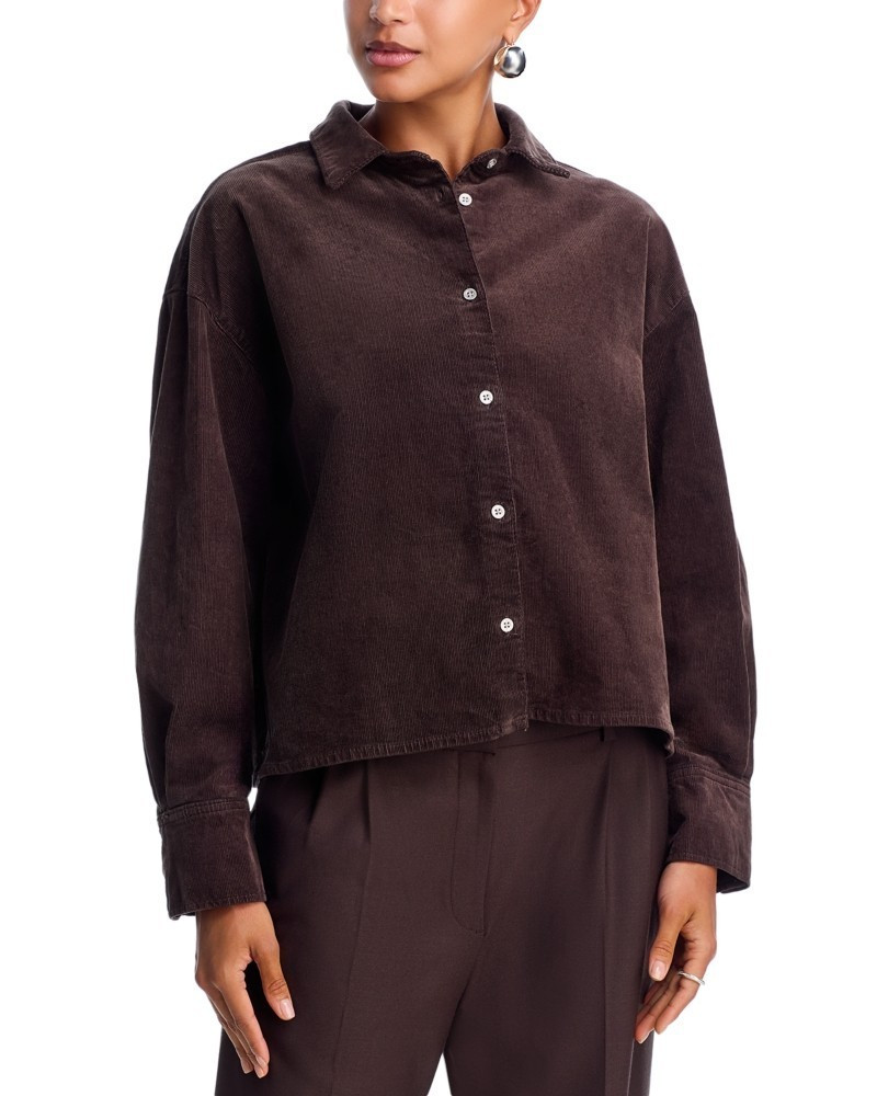 7 For All Mankind Nina Cropped Shirt Corduroy coffee Size L 3445 | eBay US