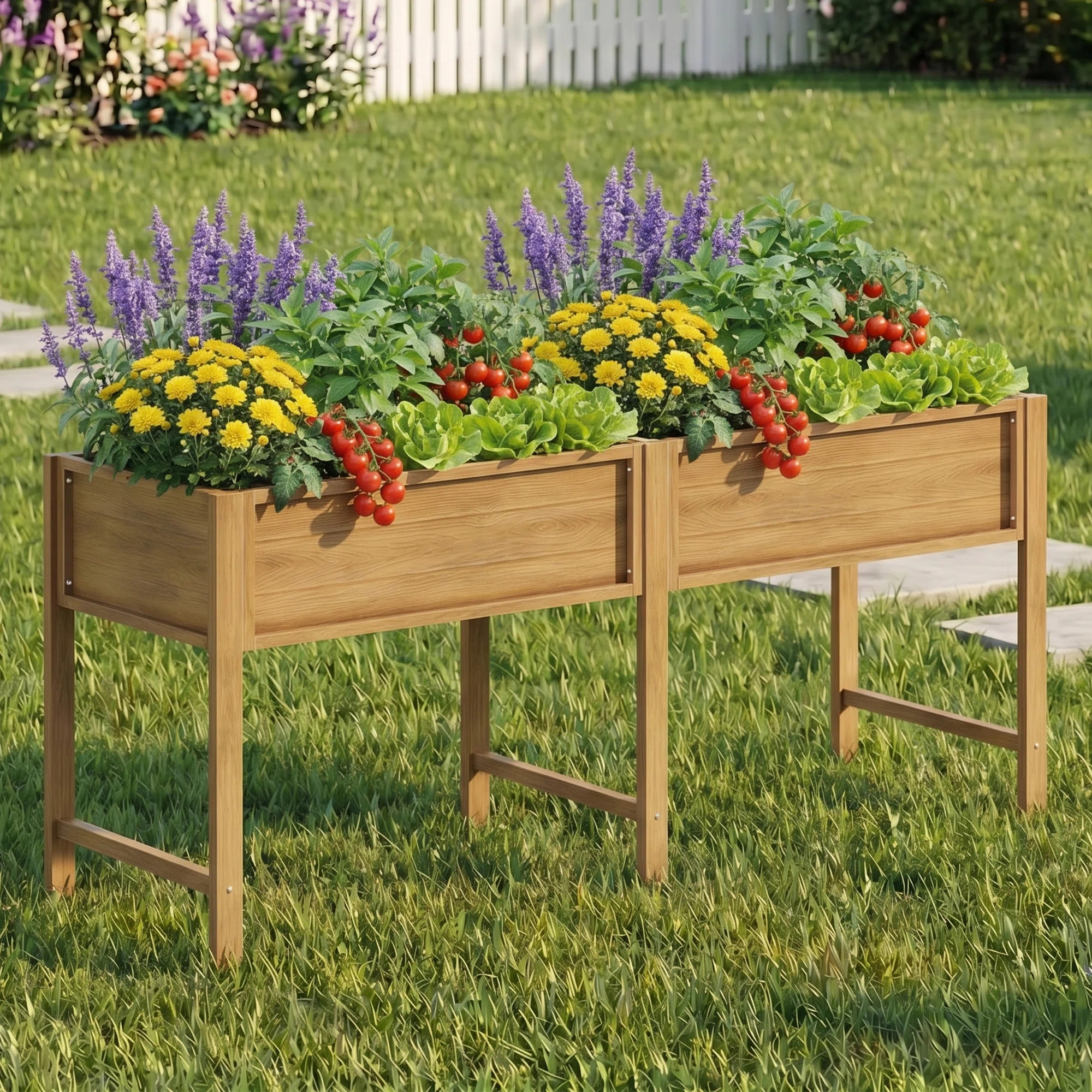 Outdoor HIPS Raised Garden Bed with Legs 72 x 24 x 30in Elevated Planter with Liner Drainage Hole... | Wayfair North America
