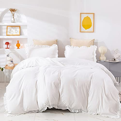 CLOTHKNOW White Ruffles Twin Comforter Set 3Pcs White Bedding Comforter Sets White Twin Comforter Shabby Chic Comforter Vintage Rustic White Comforter Sets Twin | Amazon (US)