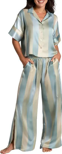 Midnight Bakery Ombré Lane Stripe Short Sleeve Satin Pajamas | Nordstrom | Nordstrom