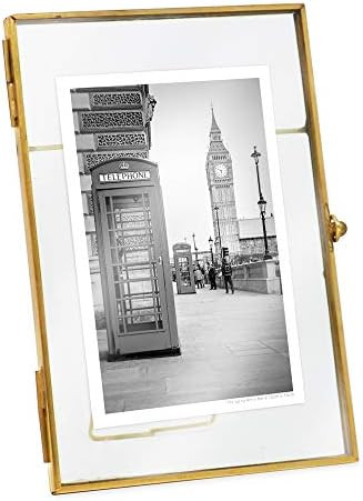 Isaac Jacobs 4x6, Antique Gold, Vintage Style Brass and Glass, Metal, Floating Desk Photo Frame (... | Amazon (US)