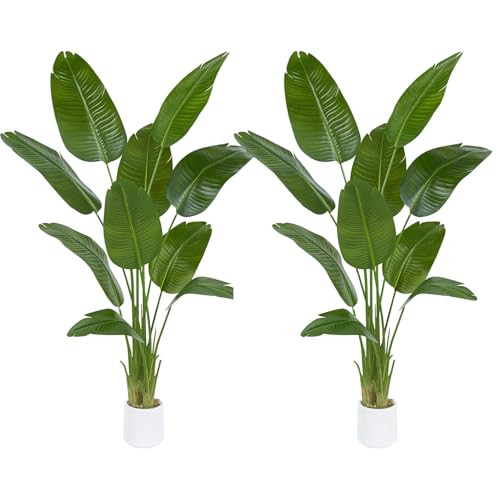 TXABL 2 Pack Bird of Paradise Artificial Tree, 6Ft Tall Faux Plant, Fake Banana Leaf Plant Indoor, Faux Palm Tree Faux Floor Plants Tropical Tree in Pot, Present for Friend Housewarming Decor | Amazon (US)