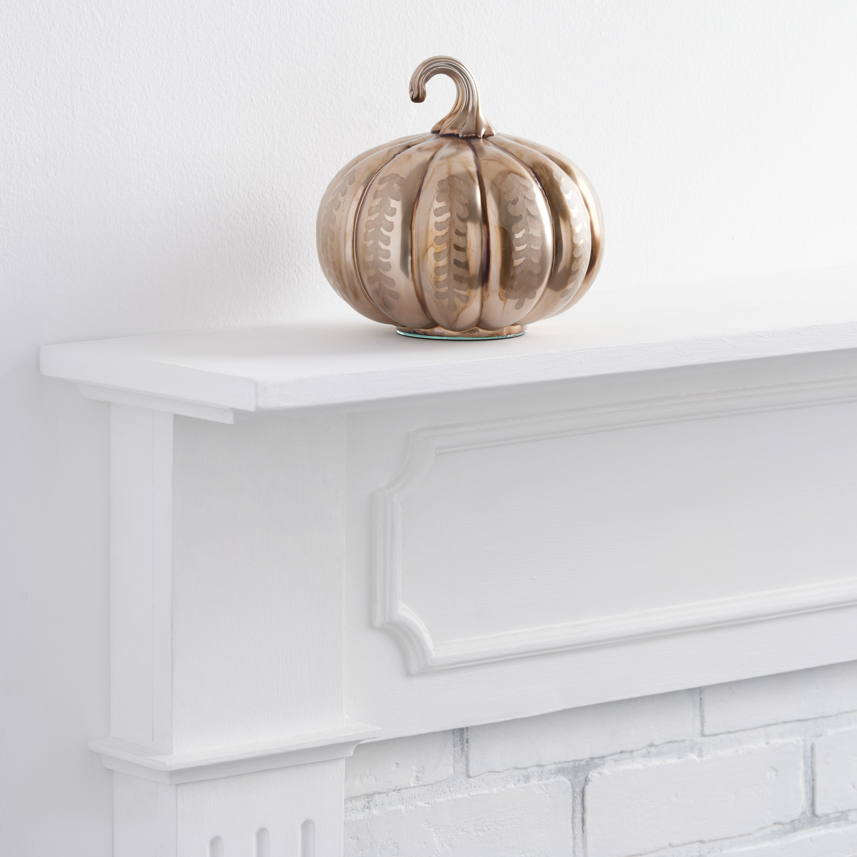 Short Gold Mercury Glass Etched Botanical Pumpkin Decor | World Market