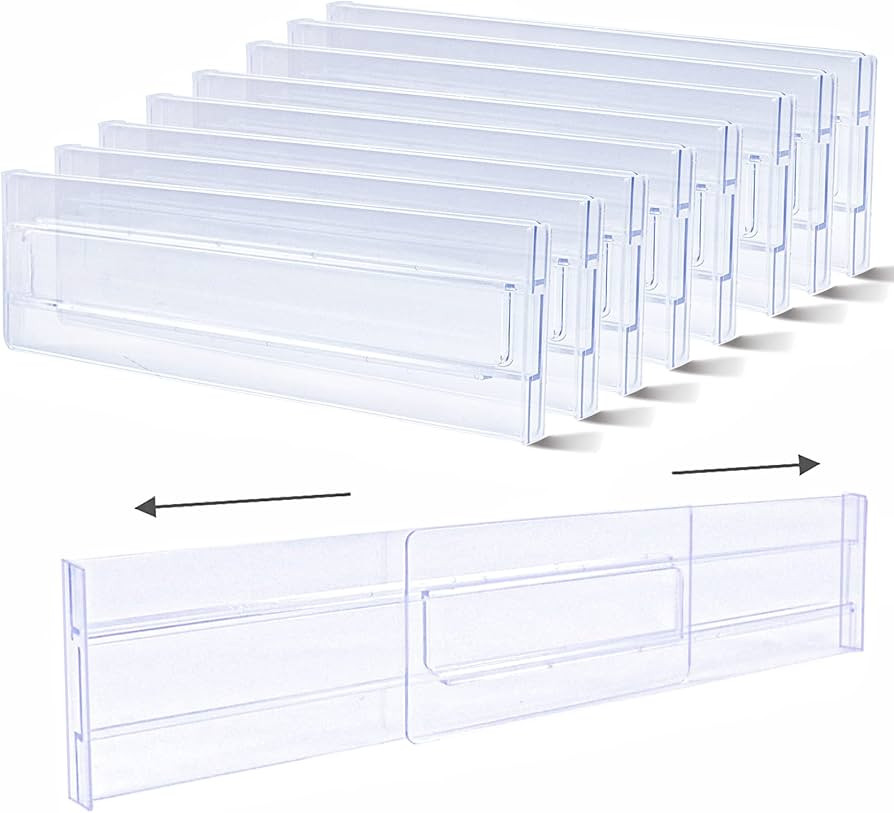 KIKILIE 8 Pack Clear Drawer Dividers, Expandable 11-19'' Dresser Organizers Transparent , for Clo... | Amazon (US)