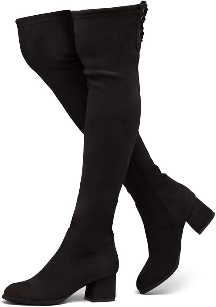 Shoe Land CARAA Women’s Thigh High Stretchy Boots Block Heel Side Zipper Back Lace Over The Kne... | Amazon (US)
