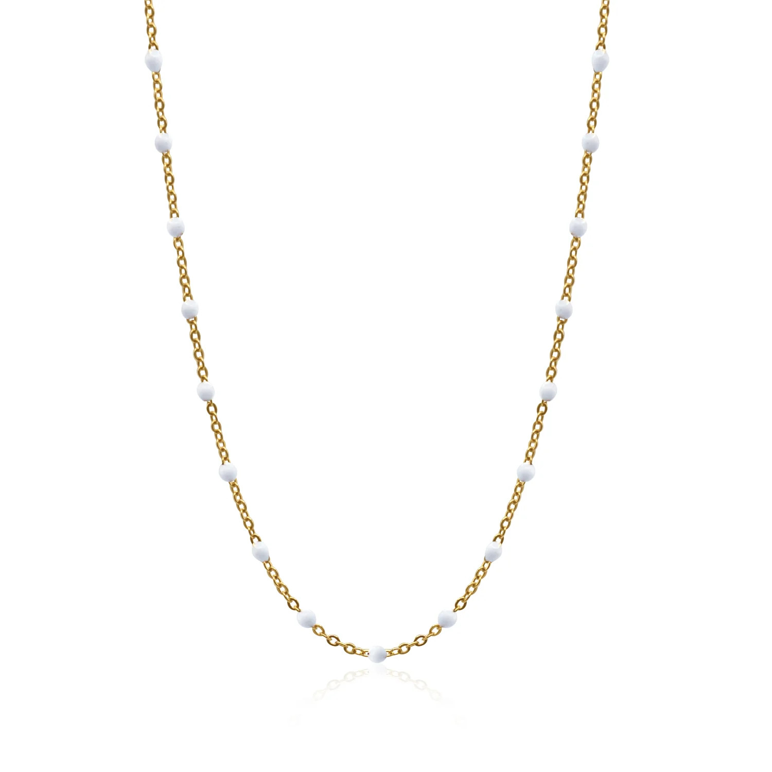 Enamel Station Necklace - White| 14k Solid Gold | Olaeda