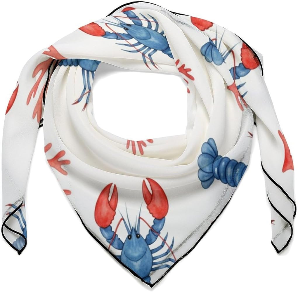 Silk Scarves Lobsters with Coral 27x27 In Silk Feeling Neck & Head Scarf, Women's Fashion Square ... | Amazon (US)
