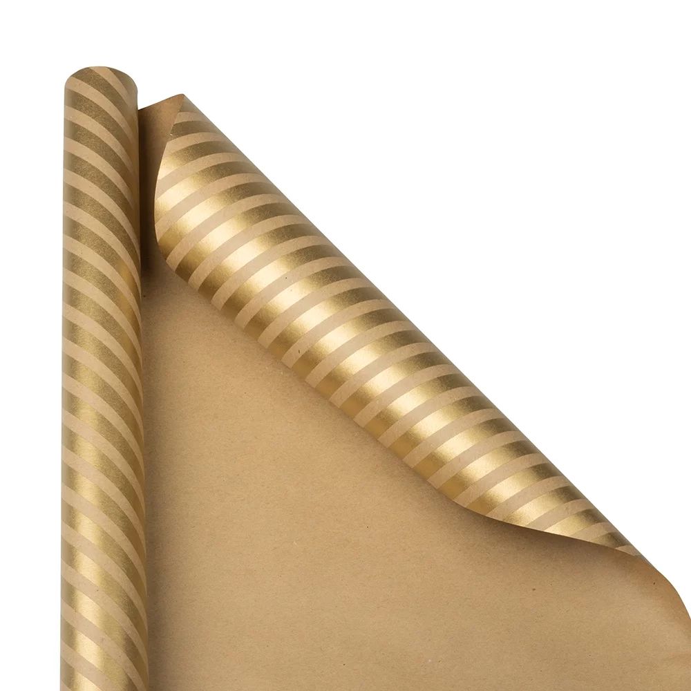 JAM Paper Christmas Kraft Wrapping Paper, 25 Sq ft, 1/Pack, Brown Kraft & Gold Stripe Gift Wrap -... | Walmart (US)