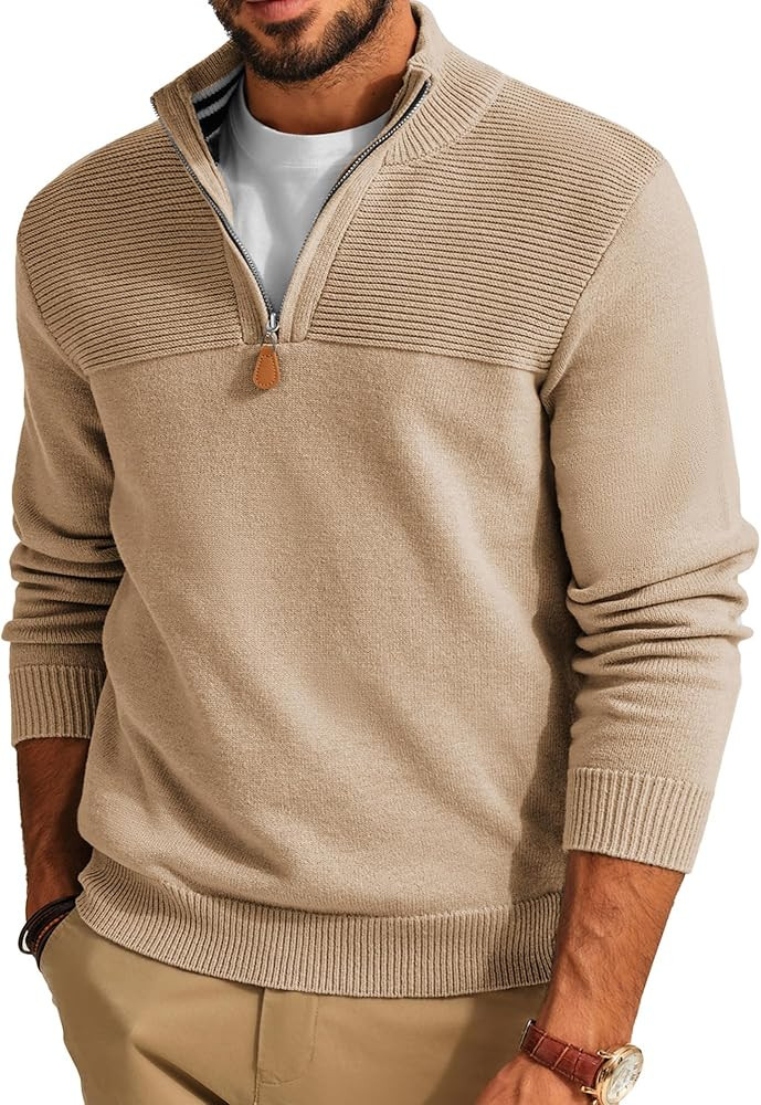 PJ PAUL JONES Men's Quarter Zip Sweater Slim Fit Casual Pullover Sweater Mock Neck Polo Sweaters | Amazon (US)